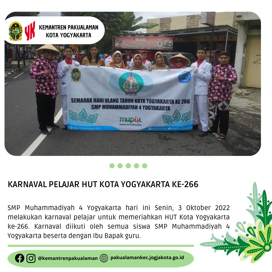 KARNAVAL PELAJAR  HUT KOTA YOGYAKARTA KE 266 DI KEMANTREN PAKUALAMAN